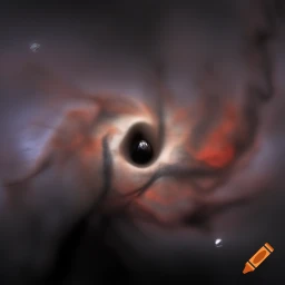A.I. generated image from haiku text of abstract cosmic swirls around a gravity well of a black marble