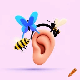 A.I. image generated from haiku text of stylized ear with bugs buzzing around it. crayon.com