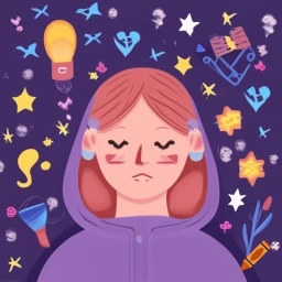 A.I. generated image from haiku text of a solitary human with May stylized artifacts swirling about their head craiyon.com 