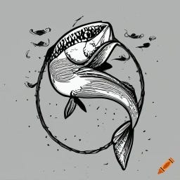 A.I. image generated from haiku text of abstract fish avatar on a circular line