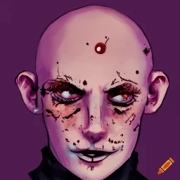 A.I. image generated from haiku text of a freckled smirking face 