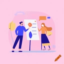 A.I. image generated from haiku text of two cartoon people chart plotting in front of an easel 