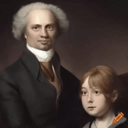 A.I. image generated from haiku text of portrait of landed Gentry with a young child 