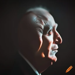 A.I. generated image from haiku text of a geriatric elephant skinned patrician profile 