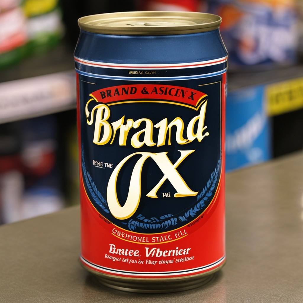 A.I. image generated from haiku of a can with Brand X on the label along with other AI generated gibberish.