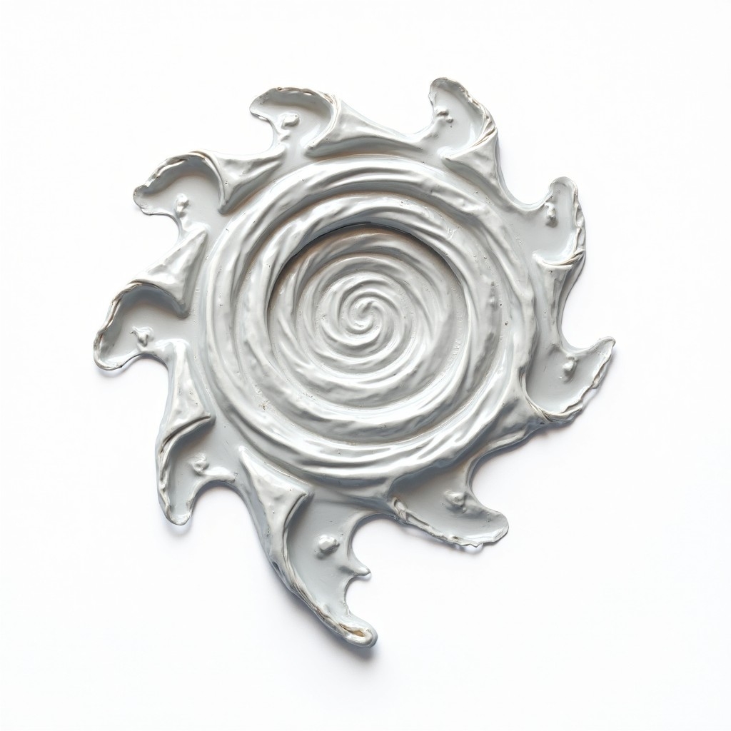 A.I. image generated from haiku text of swirling white viscous material spiraling down an implied drain 