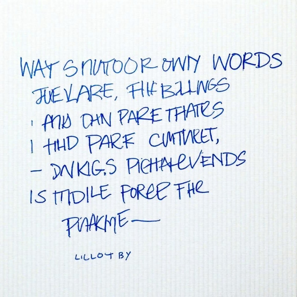 A.I. image generated from haiku text of gibberish on a page written in blue pen