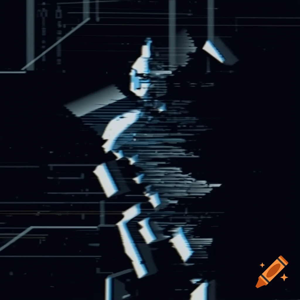 A.I. image generated from tanka text of entity disintegrating into scan lines of corrupted data