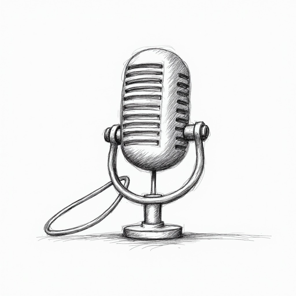 A.I. generated image of a sketch of a desk top microphone from word prompt podcast 