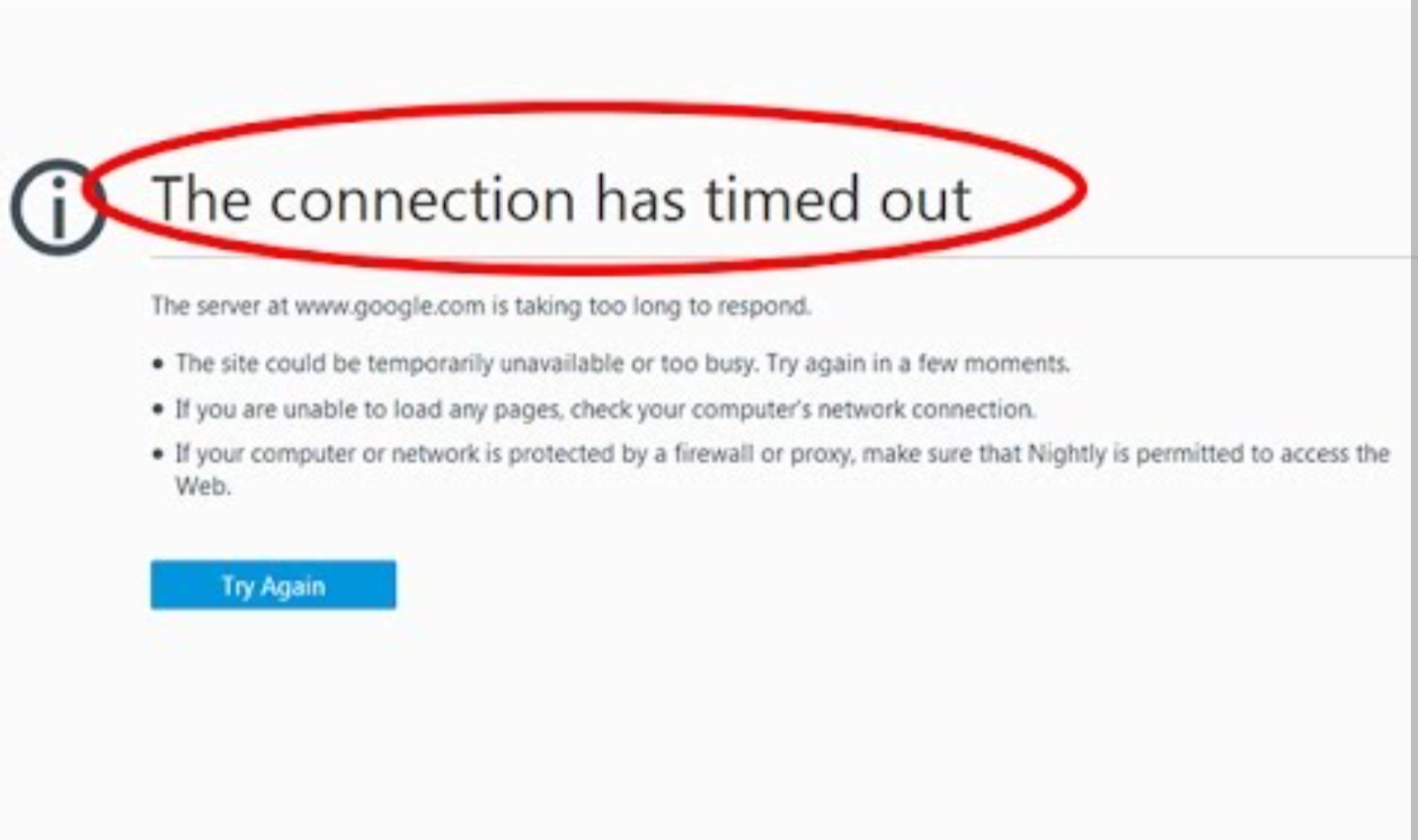 The connection has timed out browser error message