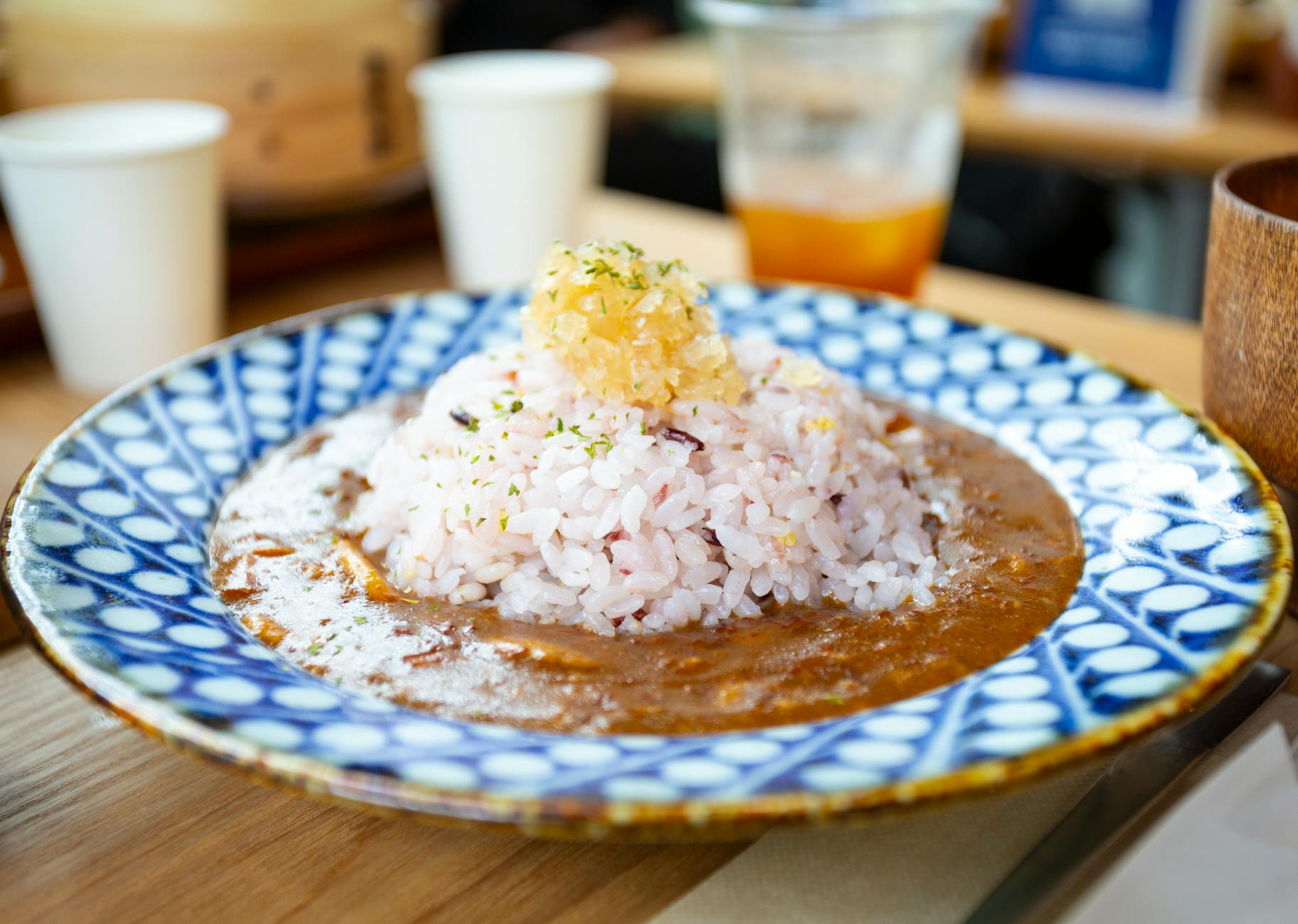 Stock photo of a fine gumbo on a table set with a blue plate Pexel.com