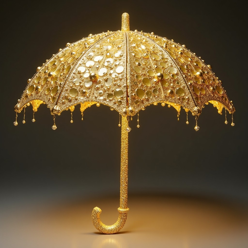 A.I. image generated from tanka text of a gilded sponge umbrella