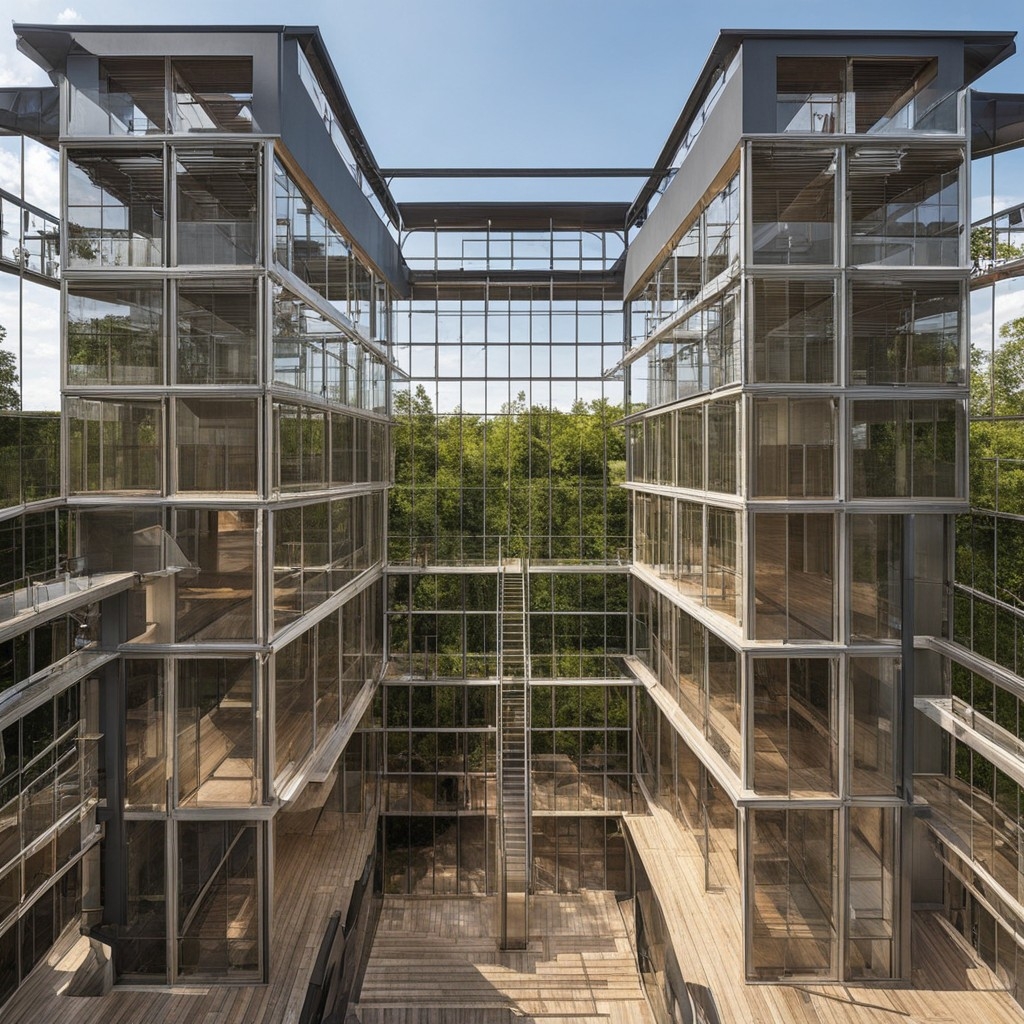 A.I. image generated from haiku text of an clear line off sight dwelling or prison open to the world 