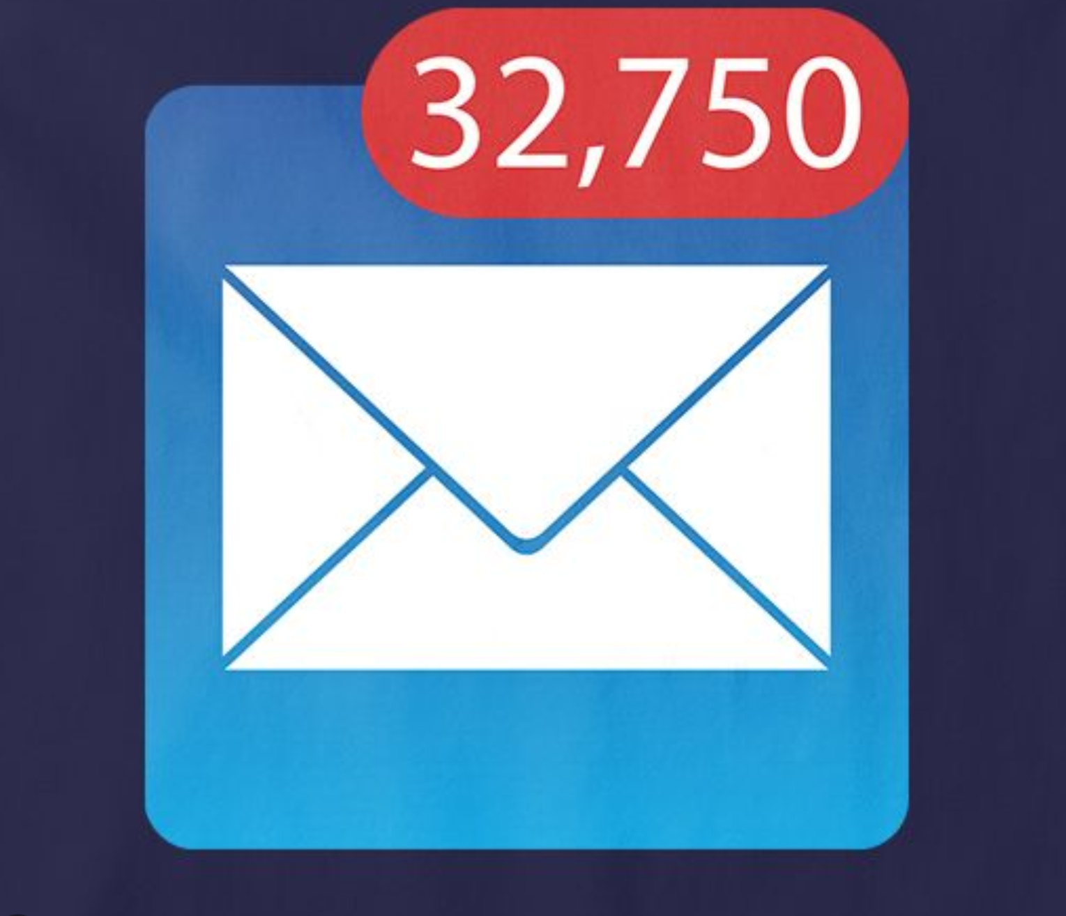 Email inbox icon with 32,750 unread graphic bubble 