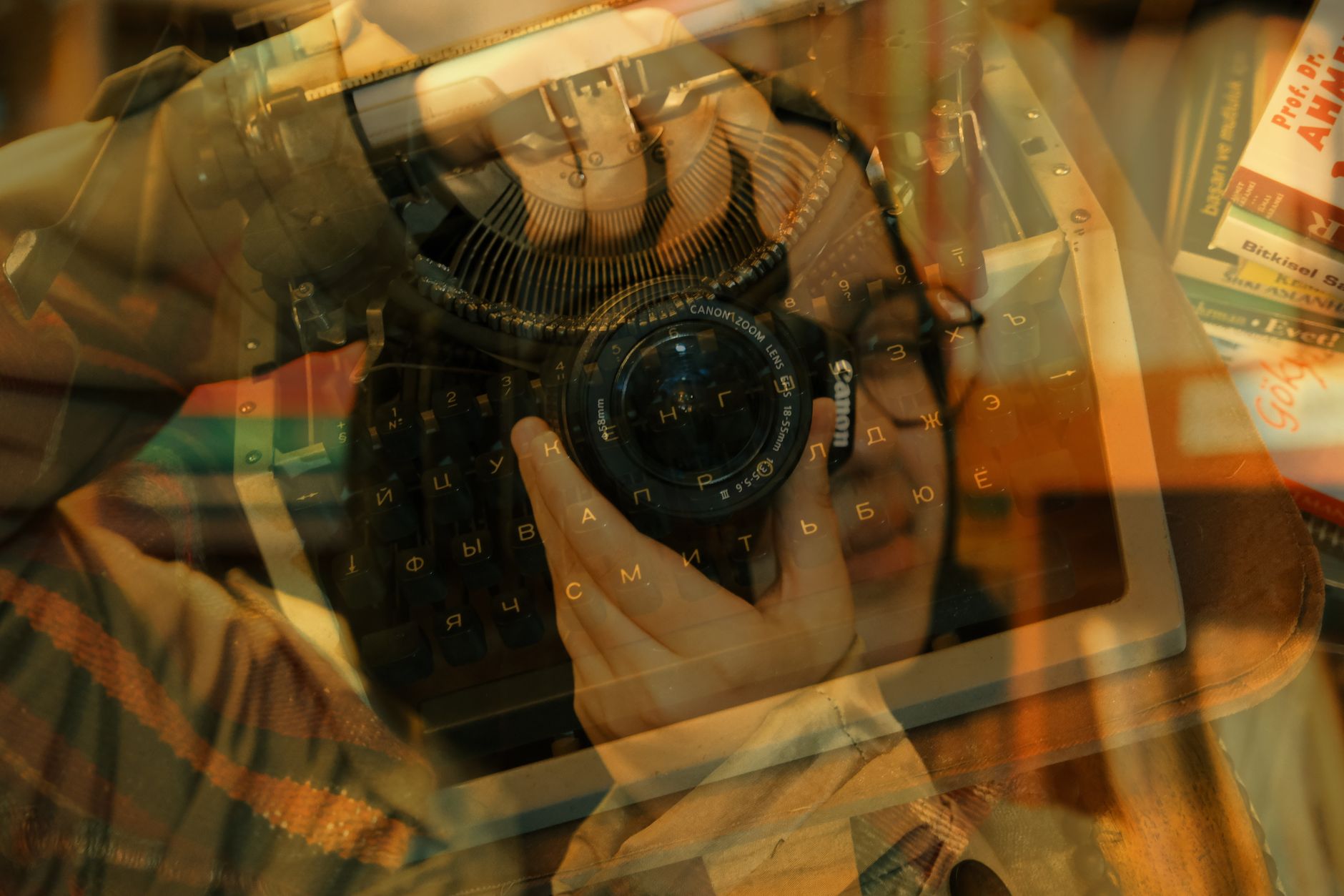Stock photo of a composite of picture taking, computer keyboard, and book tools for story telling from Pexels.com