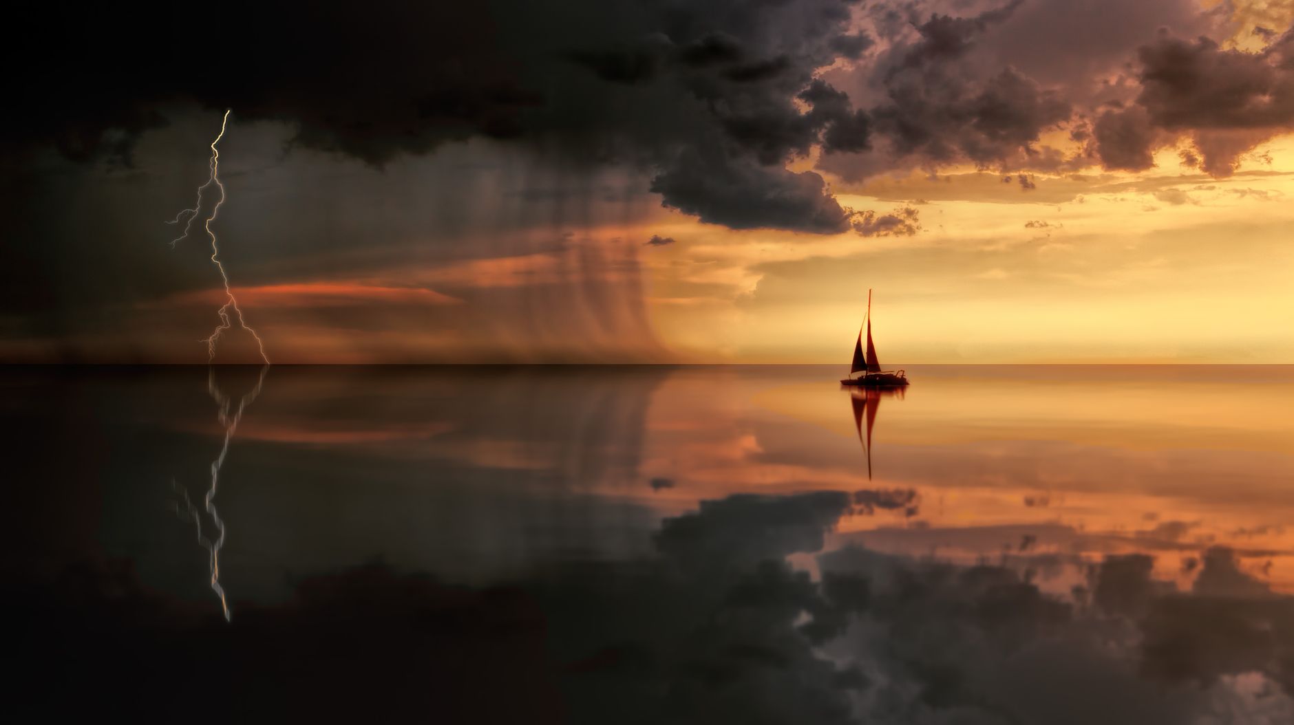 Stock photo of small sailboat with an ominous squall line approaching from Pexels.com 