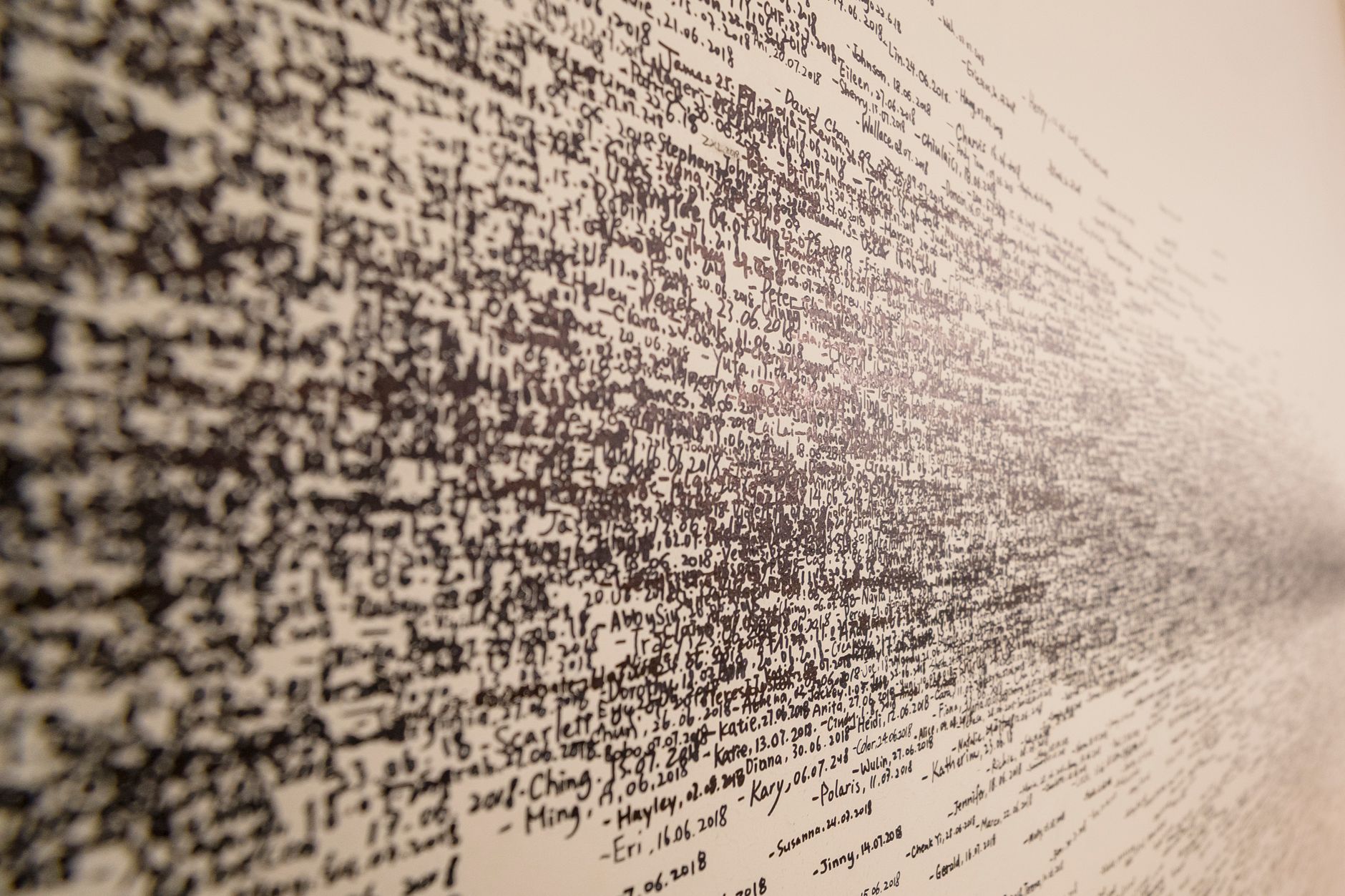 Stock photo of Measuring the Universe by Slovak conceptual artist Roman Ondák, an interactive artwork where museum visitors have their heights, names, and dates marked on a gallery wall from Pexels.com