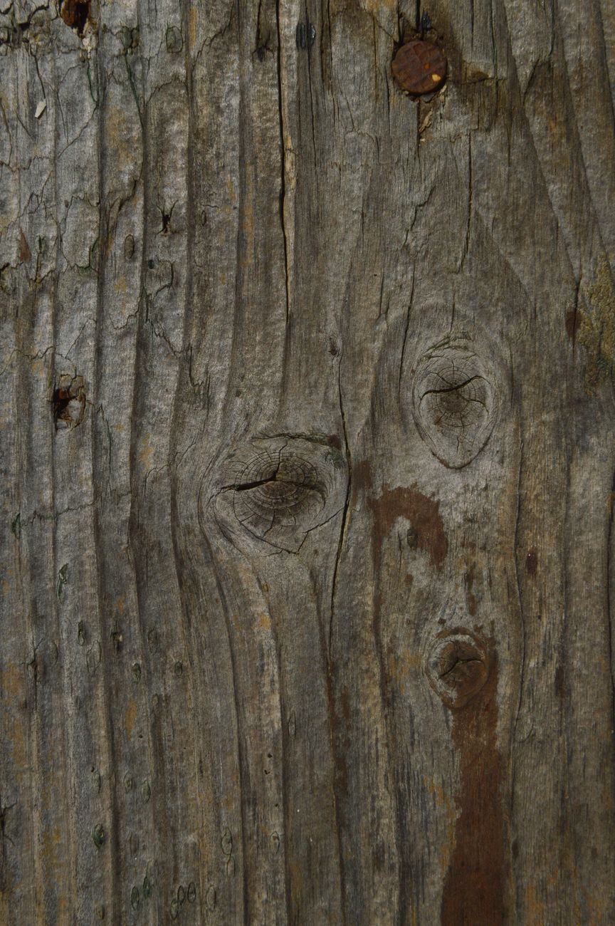 Stock photo shows a weathered, gray-brown wooden surface with visible vertical grain and natural wood knots from Pexel.com