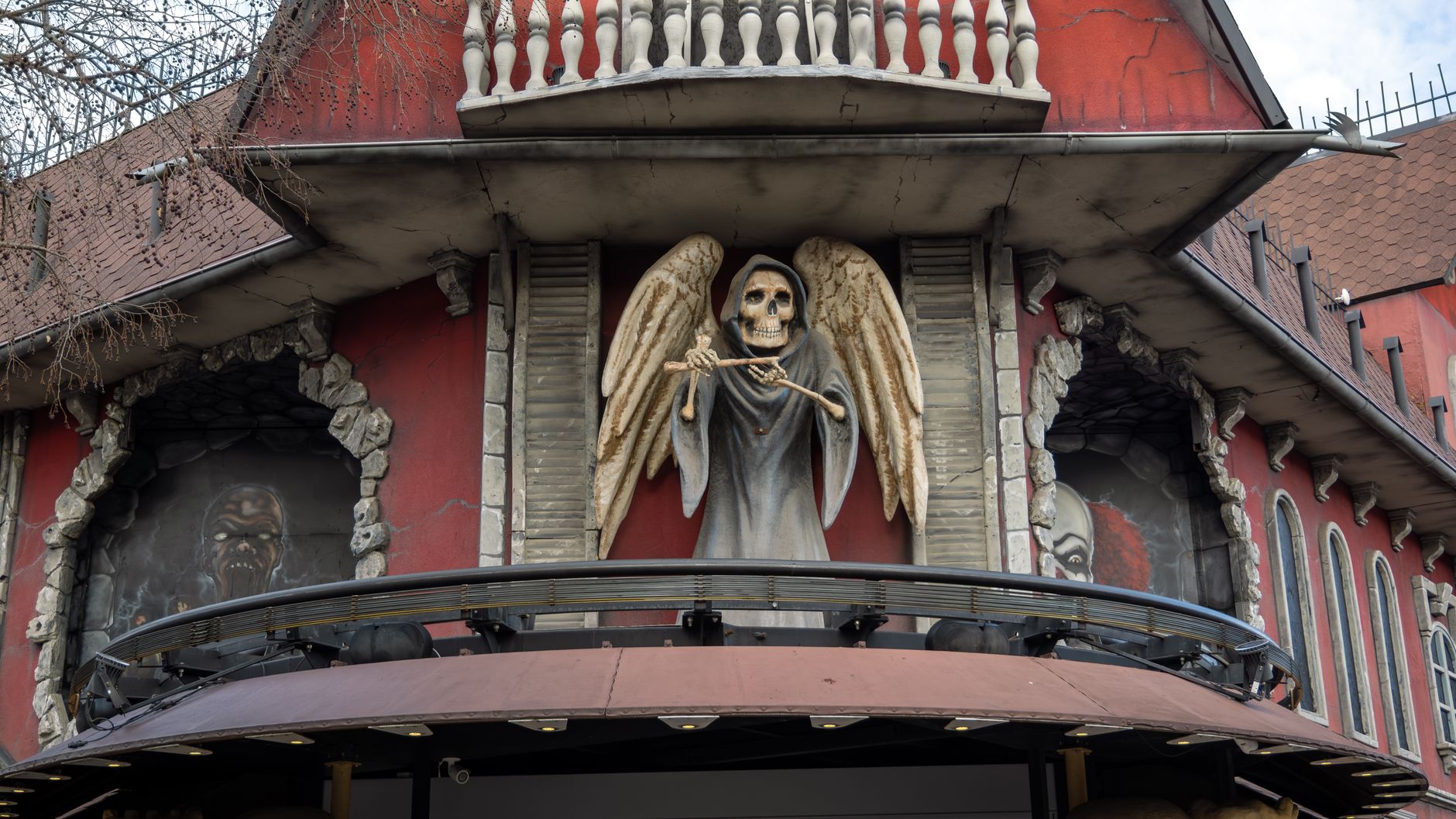 Stock photo of a building facade representation of the Grim Reaper from Pexels.com