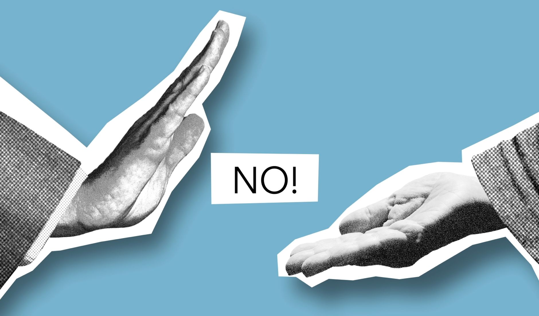 Stock photo symbolizes rejection, disagreement, or saying no in business or interpersonal contexts of rejecting an offering from man with outstretched hand 